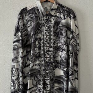 Versace Silk Graphic Long-Sleeve Dress Shirt